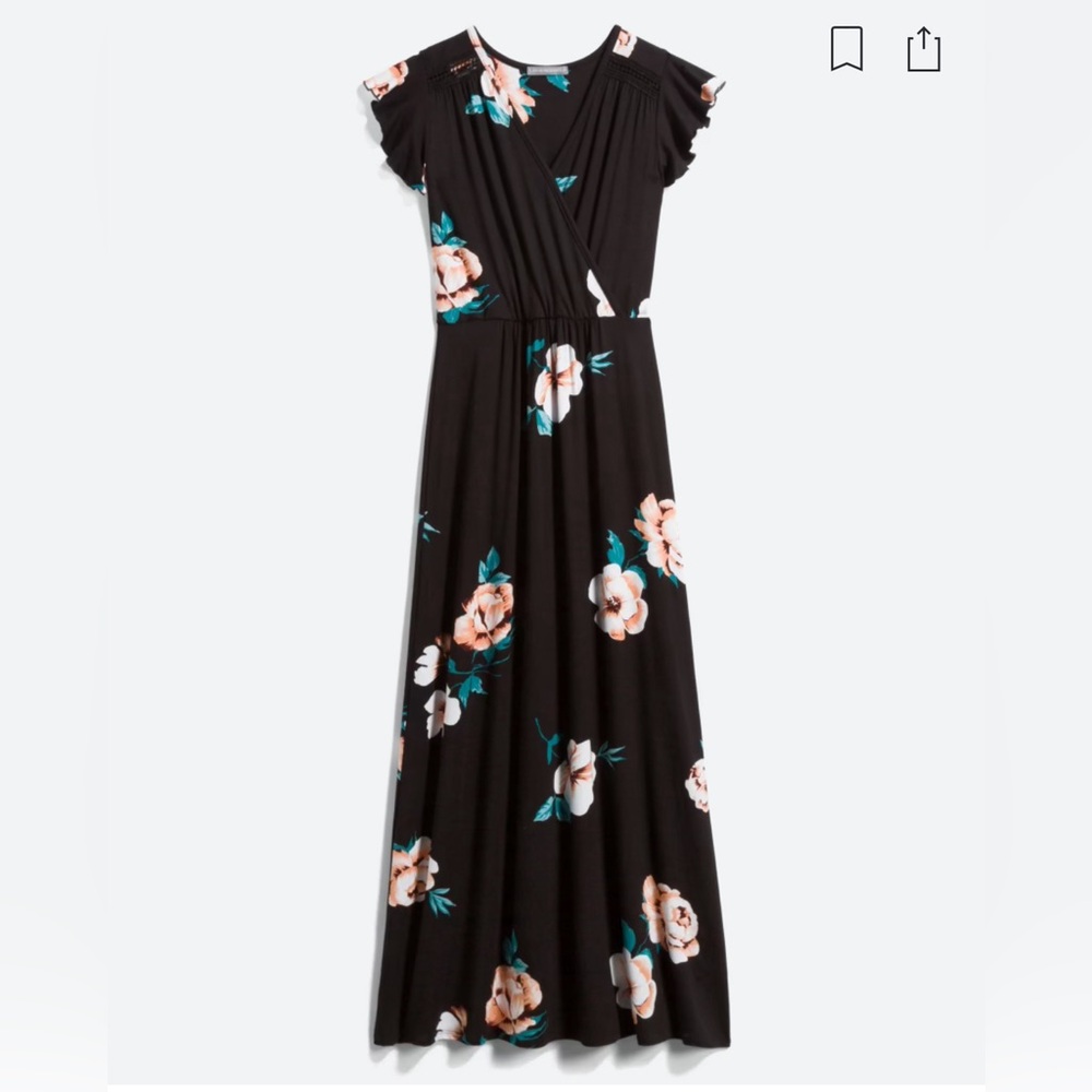 Loveappella gorgeous black flowered maxi dress size Large